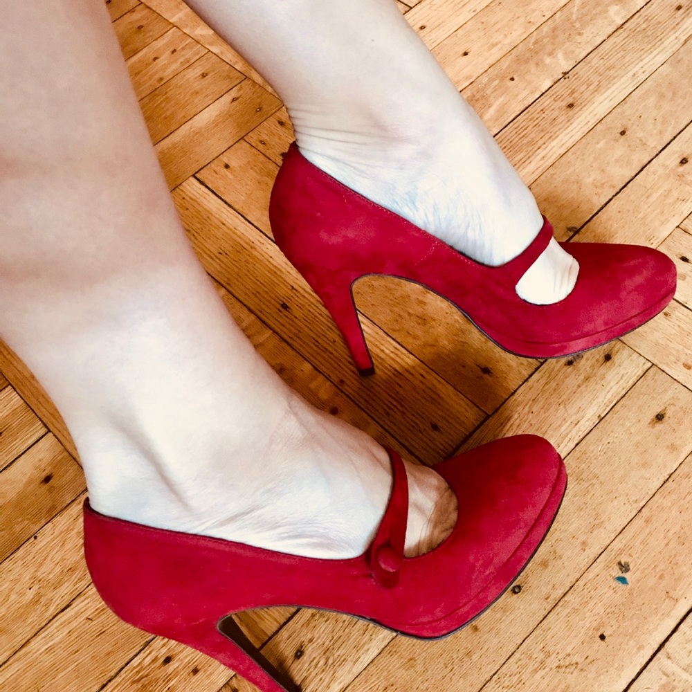 Red suade 4” stilettos